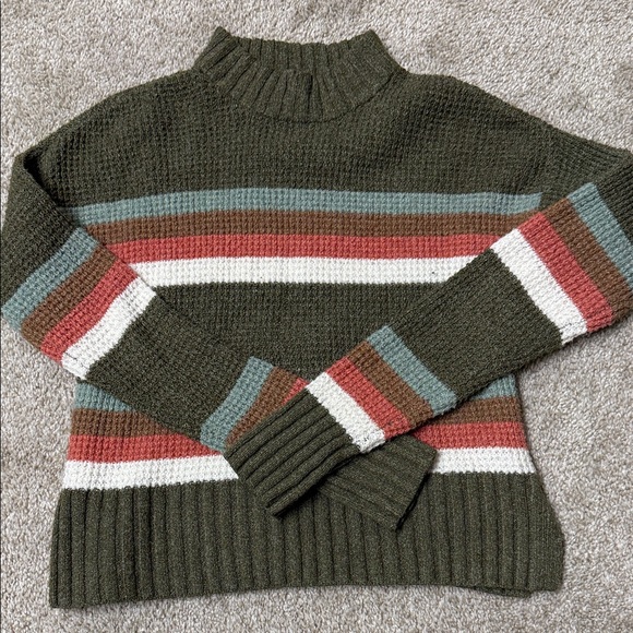 SO Olive Striped Turtleneck Sweater - Picture 1 of 1
